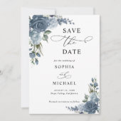 Elegante staubblaue Blumen-Save-the-Date-Karte Save The Date (Vorderseite)