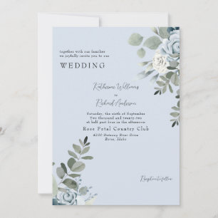Elegante staubblaue Blumenhochzeit ohne Eltern Einladung