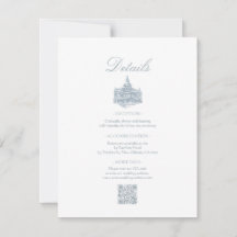 Elegante staubblaue Blumenrand-Hochzeitsdetails