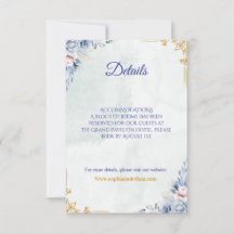 Elegante Staubblaue Blumige Hochzeitsdetails Karte