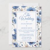 Elegante, staubblaue Blütenhochzeit Einladung (Vorderseite)