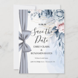 Elegante Staubblaue Bogen-Hochzeit Save The Date