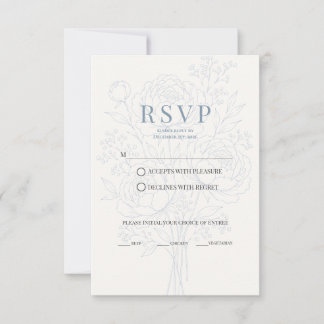Elegante Staubblaue Botanische Gartenhochzeit RSVP Karte