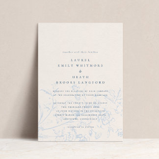 Elegante staubblaue Chinoiserie-Blumenhochzeit Einladung