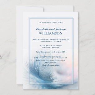 Elegante staubblaue Feder Hochzeitsempfang Einladung