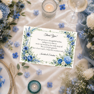Elegante Staubblaue Florale Hochzeit Dankeskarte