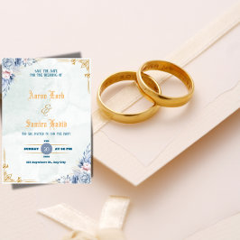 Elegante staubblaue florale Hochzeitseinladung Einladung