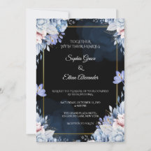 Elegante staubblaue florale Navy-Hochzeitseinladun