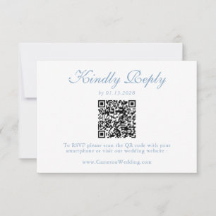 Elegante staubblaue florale QR-Code-Hochzeits-RSVP RSVP Karte