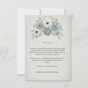 Elegante Staubblaue Florale Wachssiegel-Hochzeit Dankeskarte