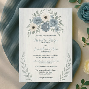 Elegante staubblaue florale Wachssiegel-Hochzeit Einladung