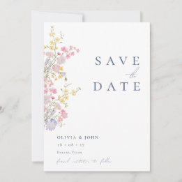 Elegante staubblaue Foto-Wildblumen-Hochzeit Save The Date