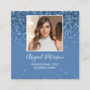 Elegante staubblaue Glitter-Foto-QR-Code Quadratische Visitenkarte