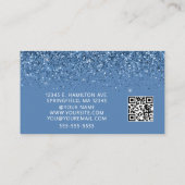 Elegante staubblaue Glitter-Foto-QR-Code Visitenkarte (Rückseite)