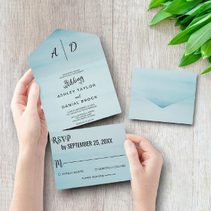Elegante staubblaue Himmel Alles-in-Einem-Hochzeit All In One Einladung