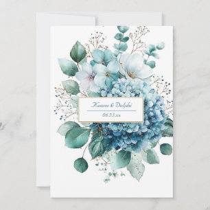 Elegante staubblaue Hortensie Gold Blumen Einladung