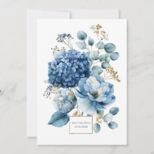 Elegante Staubblaue Hortensie Gold Glitter Einladung
