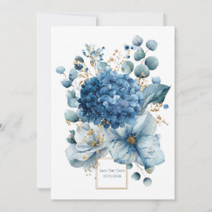 Elegante staubblaue Hortensie Pfingstrose Gold Gli Einladung