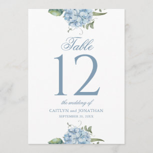 Elegante staubblaue Hortensien-Hochzeitstisch-Numm Einladung
