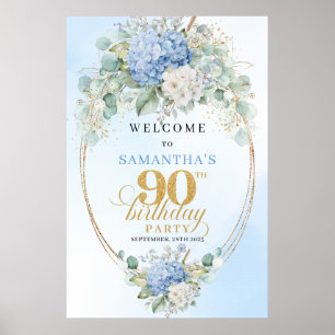Elegante staubblaue Hortensien zum 90. Geburtstag Poster
