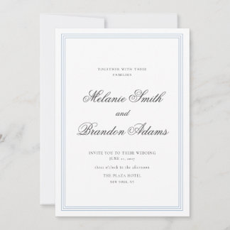 Elegante staubblaue klassische Hochzeitseinladung Einladung