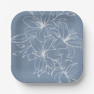 Elegante staubblaue Lilien-Hochzeits-Papier-Teller Pappteller