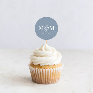 Elegante staubblaue Monogramm-Hochzeitssiegel für  Runder Aufkleber