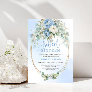 Elegante staubblaue Pfingstrosen Sweet Sixteen-Fei Einladung