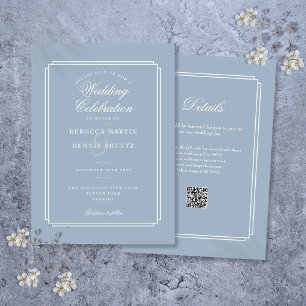 Elegante staubblaue QR-Code Art Deco Hochzeit Einladung