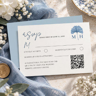 Elegante Staubblaue QR-Code-Hochzeit RSVP Karte