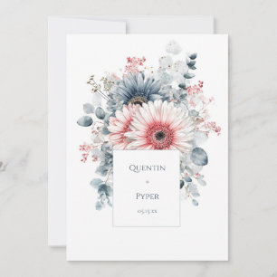 Elegante staubblaue rosa Gerbera-Daisy-Aquarellmal Einladung