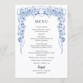 Elegante staubblaue Rosen-Bogen-Hochzeitsmenü Menükarte