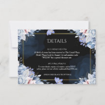 Elegante Staubblaue Schwarze Hochzeitsdetailskarte
