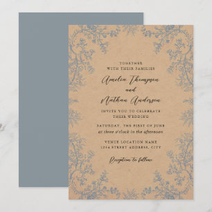 Elegante staubblaue Spitzenblumen Hochzeit Einladung