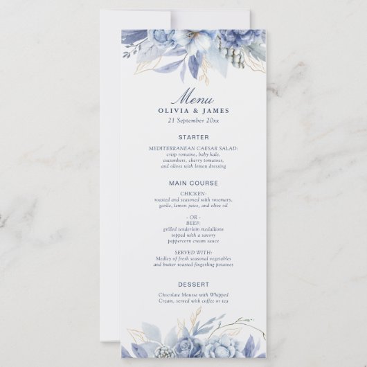 Elegante staubblaue und hellblaue Blumenkunst (Vorderseite)