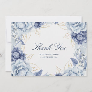 Elegante Staubblaue und Hellblaue Florale Hochzeit Dankeskarte