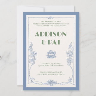 Elegante staubblaue Vintage-Hochzeitseinladung Einladung