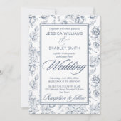 Elegante, staubblaue Vintage Rose Einladung (Vorderseite)