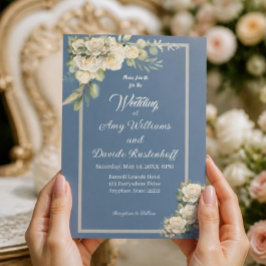 Elegante staubblaue weiße Rosen, blaue Blumen Einladung