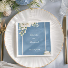 Elegante Staubblaue Weiße Rosen Hochzeit Serviette