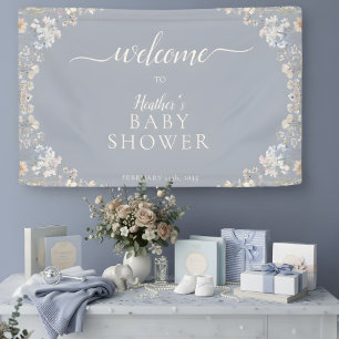 Elegante Staubblaue Wildblumen-Baby-Shower-Party Banner