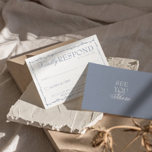 Elegante staubblaue Zweige Boho Old Money Hochzeit RSVP Karte