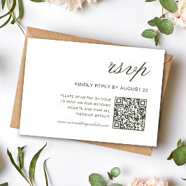 Elegante Staubgrün Hochzeit QR-Code Klassiker RSVP Karte