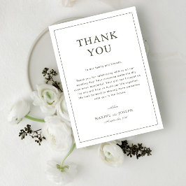 Elegante Staubgrün-Schrift Klassische Hochzeit Dankeskarte