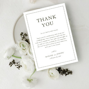 Elegante Staubgrün-Schrift Klassische Hochzeit Dankeskarte