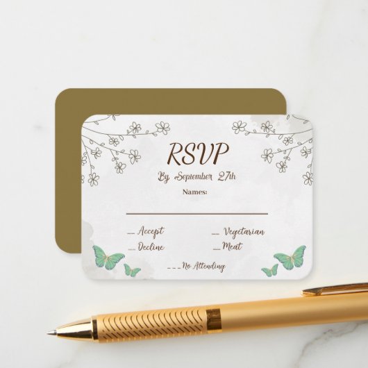 Elegante, staubgrüne Aquarell & Mini-UAWG Begleitkarte (Vorderseite/Rückseite Beispiel)