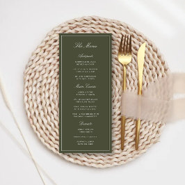 Elegante staubgrüne klassische Hochzeit Menükarte