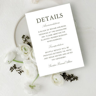 Elegante Staubgrüne Klassische Hochzeitsinformatio Begleitkarte