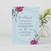 Elegante, staubige, blau-bordeauxfarbene, schicke  einladung (Stehend Vorderseite)