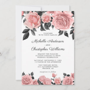 Elegante staubige Blush-Rosa Blumenhochzeitseinlad Einladung